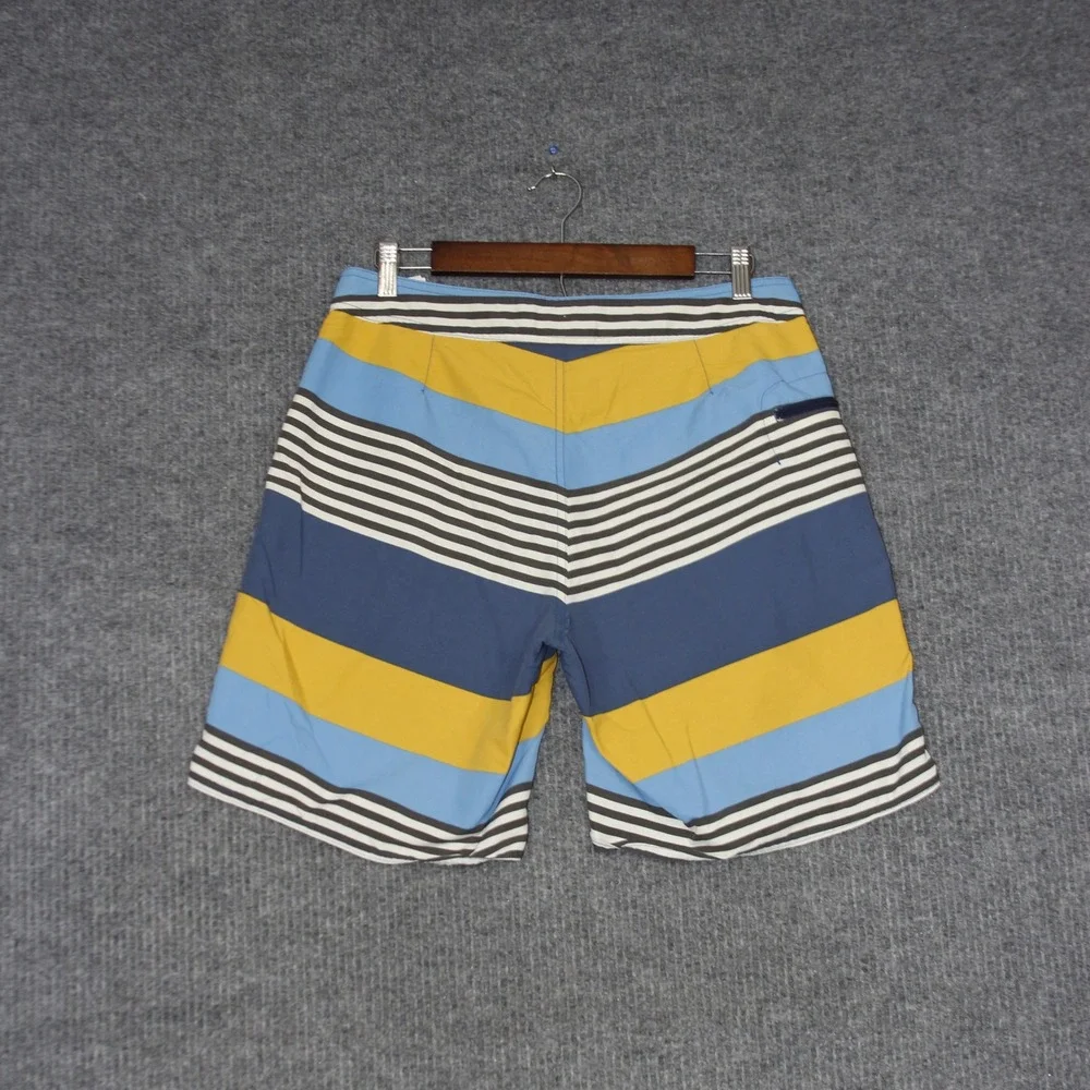Patagonia Swim Trunks Mens 32 Blue‎ Yellow Striped Board Shorts Nylon Quick Dry